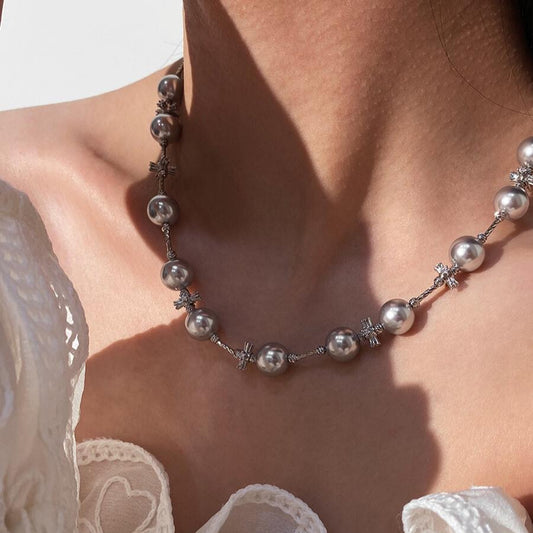 Black pearl necklace female high sense niche cross couple lock necklace