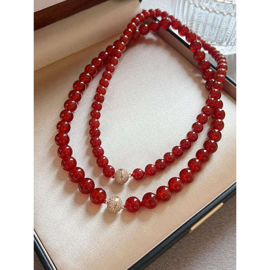 8mm 10mm Lucky Red Carnelian Necklace with Magnetic Button Natural Stone Women Jewelry Trendy Fashion Gift 17.5inch