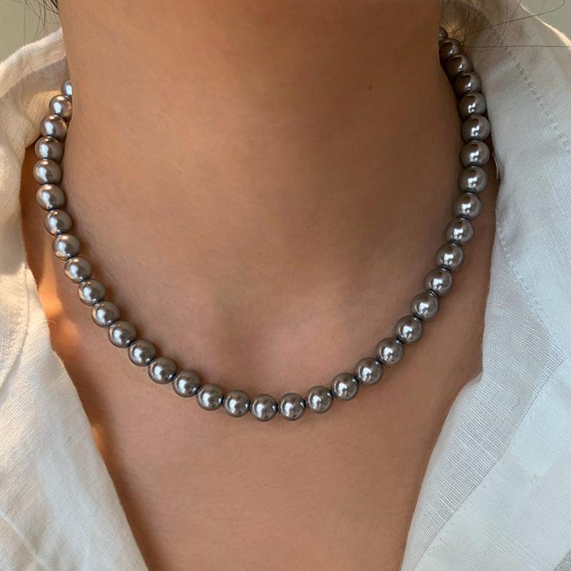Grey millet bead pearl necklace, neck chain 4-12mm