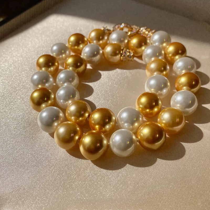 Premium South Sea Shell Pearl Necklace - Luxury 18K Gold Finish Multi-Tone Pearl Strand for Women, Timeless Elegance Choker