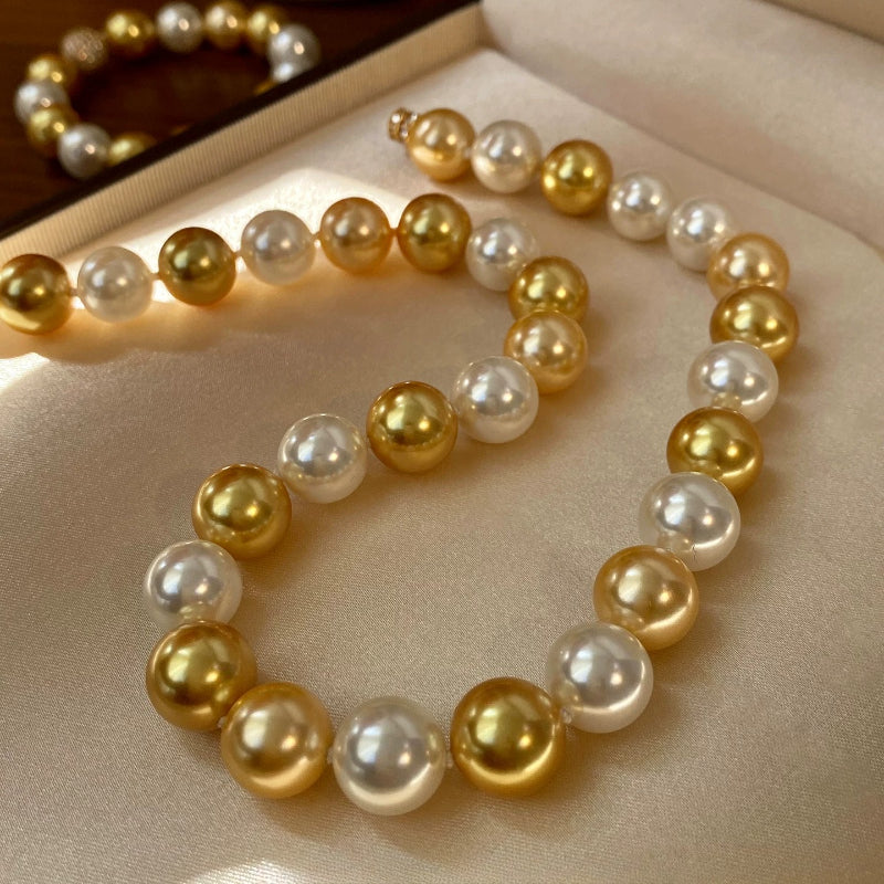 Premium South Sea Shell Pearl Necklace - Luxury 18K Gold Finish Multi-Tone Pearl Strand for Women, Timeless Elegance Choker