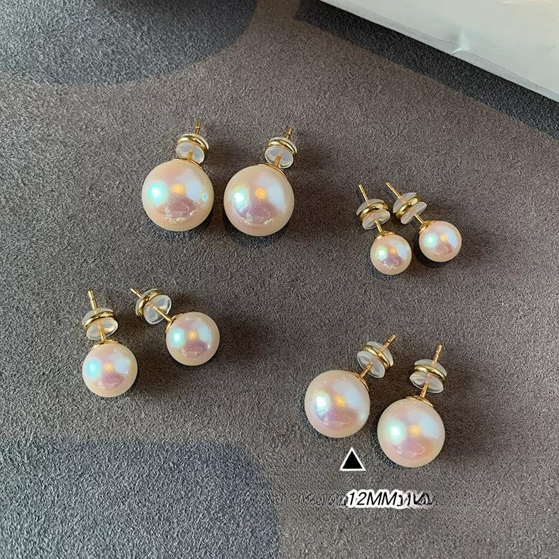 S925 Sterling Silver Sakura Pink Pearl Stud Earrings for Women Trendy Cute Sweet French Style Light Luxury Elegant Ear Accessories
