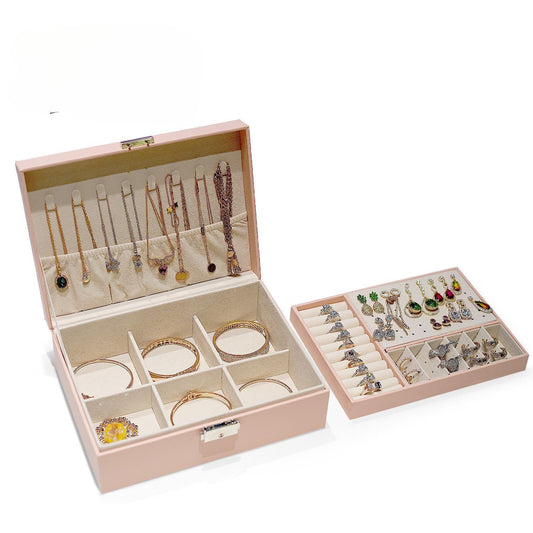 Double Jewelry Box Storage Box, Ring Necklace Jewelry Storage Box PU Leather Jewelry Storage Box with Lock