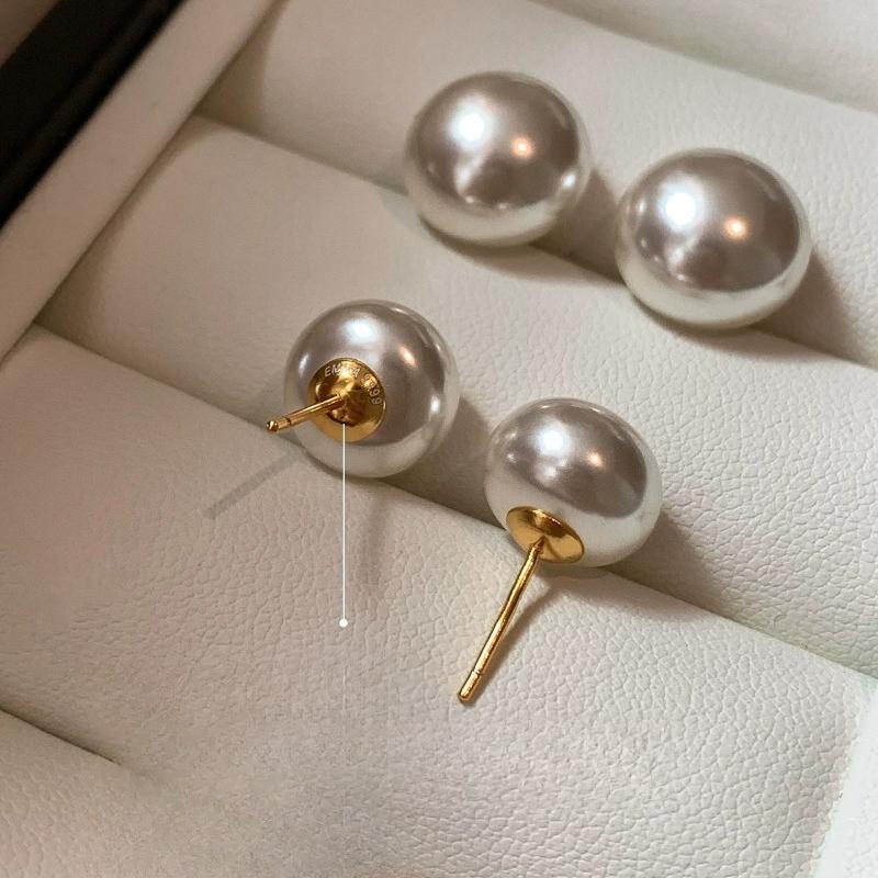 Stunning 925 Silver Pearl 12mm 14mm 16mmStud Earrings for Women Luxury Gift Trendy Flat Round Design Hypoallergenic Ear Accessories