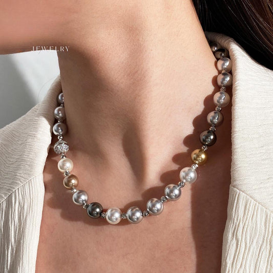 Mixed Color Pearl Necklace High Temperament Necklace Morandi Mixed Color Pearl Necklace 10mm 18inch