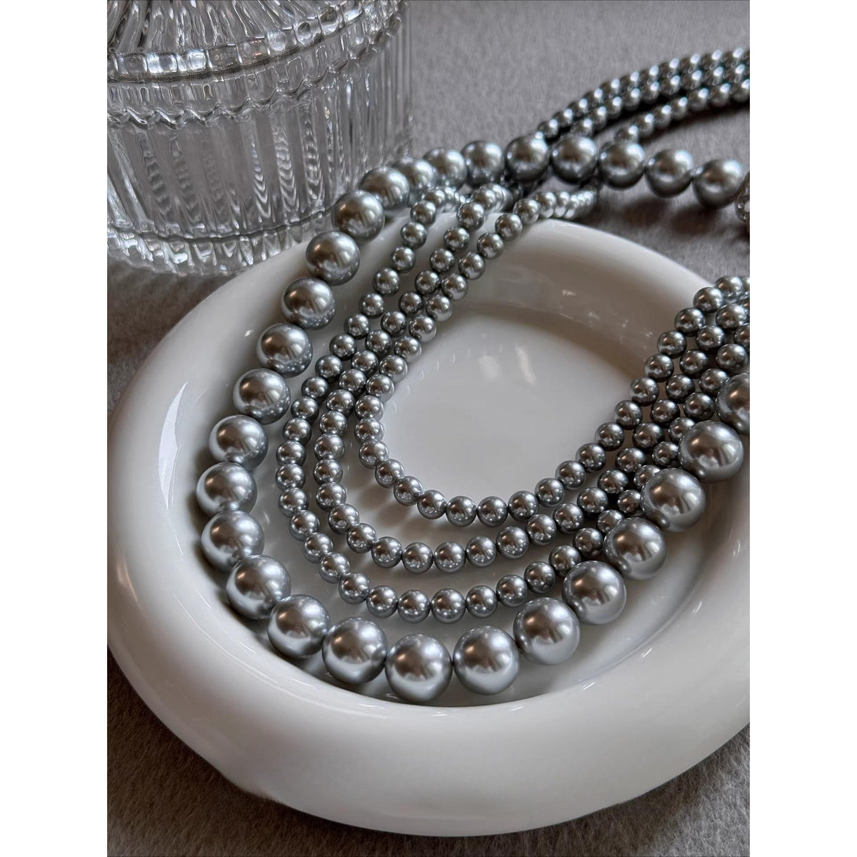 Grey Double Pearl Necklace Sweater Chain Layer Women's Long Gold, Suitable for Winter Dual Use, Can Be Short Gold Or Long Gold