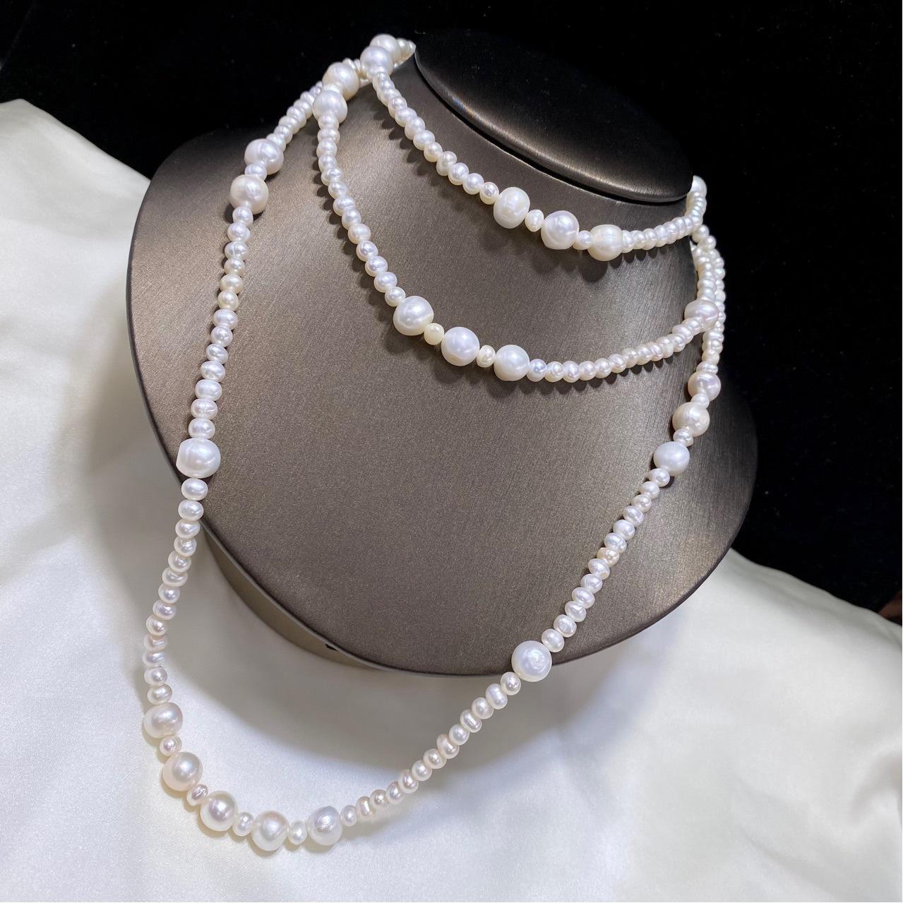 5–6mm Natural Freshwater Pearl Long Necklace – 120cm Chanel-Inspired Sweater Chain, Elegant Beaded Design for Women