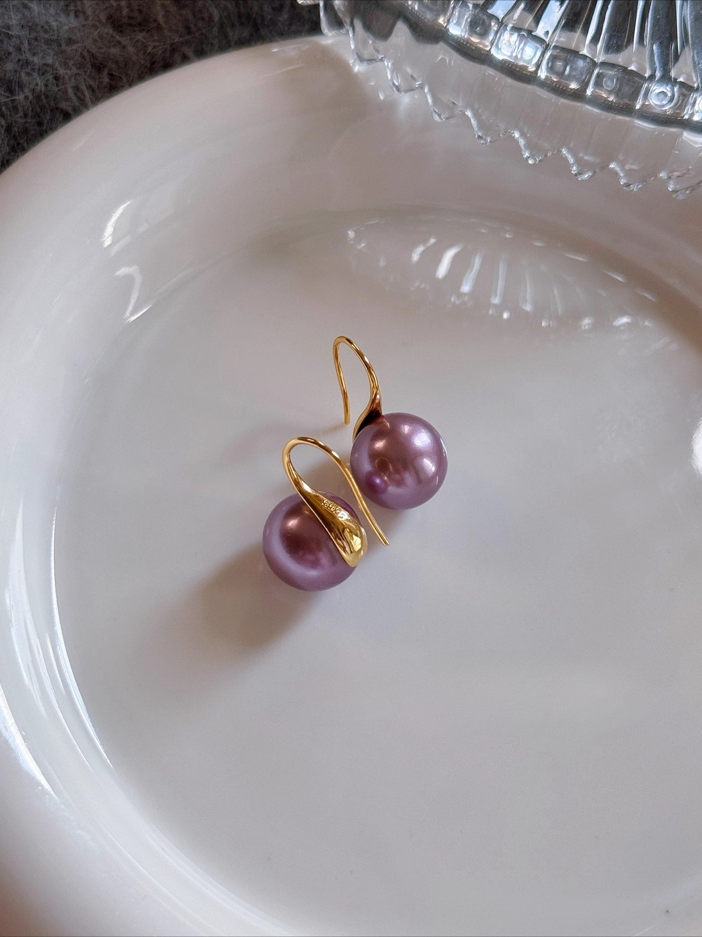 Violet Pearl Ear Hook Earrings for Women | 2025 New Trend | Light Luxury Niche Design | High Heels Style | Sterling Silver with High-End Appeal