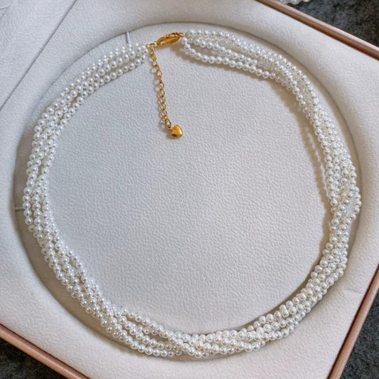 Minimalist Luxury 3 Layer Stacking 3mm White Baby Pearl Necklace for Women Choker Gift Perfect Choice