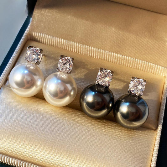 Pearl earrings flash diamond stud earrings premium sense 10mm