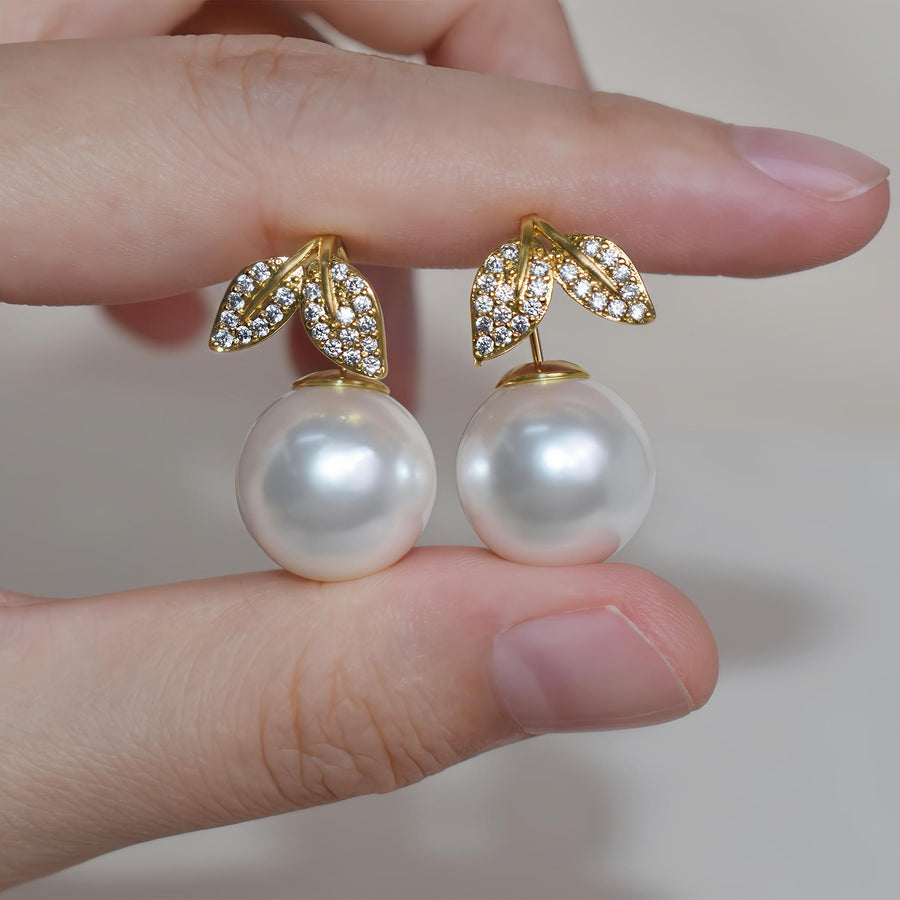 14mm White Gold Pearl Earrings - Elegant Gold & Pearl Jewelry - 14K/18K Gold