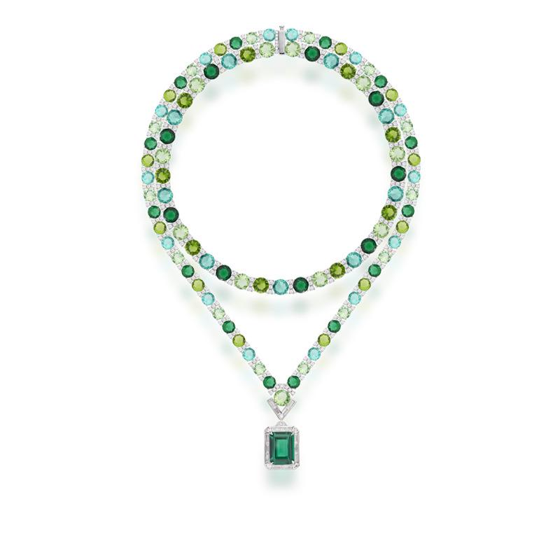 Colored necklace earrings jewelry set, gold-plated, suitable for women's evening dresses, evening dresses, gifts
