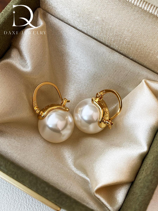 Bucket crystal pearl oversized earrings, light luxury high-end earrings S925 silver teapot ear buckles
