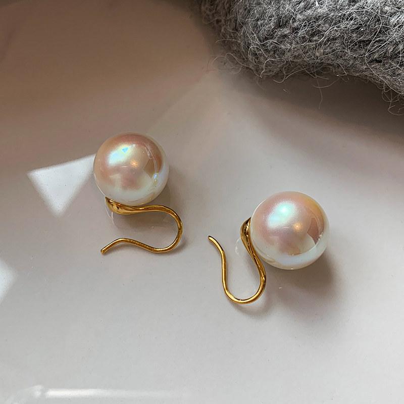 Classic 10mm Iridescent Pearl Earrings Women High Heel Stud Ear Hook Premium Shiny Jewelry Trendy