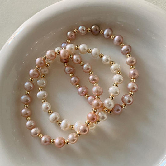 Pink purple bracelet women's elastic rope new jewelry · natural freshwater pink purple pearl bracelet elastic rope design