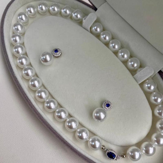 6mm 8mm Bluestone Button White Pearl Necklace Set Clavicle Necklace Birthday Gift10mm 12mm