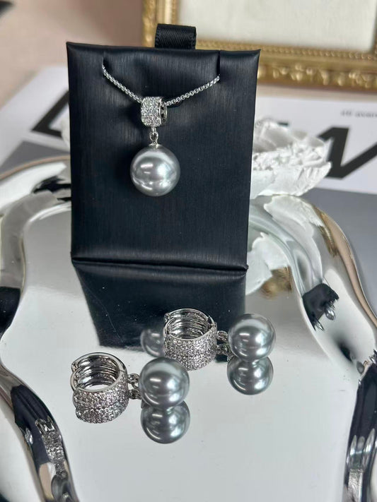 Elegant Shell Pearl Necklace & Earrings Set – Sterling Silver Plated Cubic Zirconia Jewelry Set for Women | Available in Multiple Colors