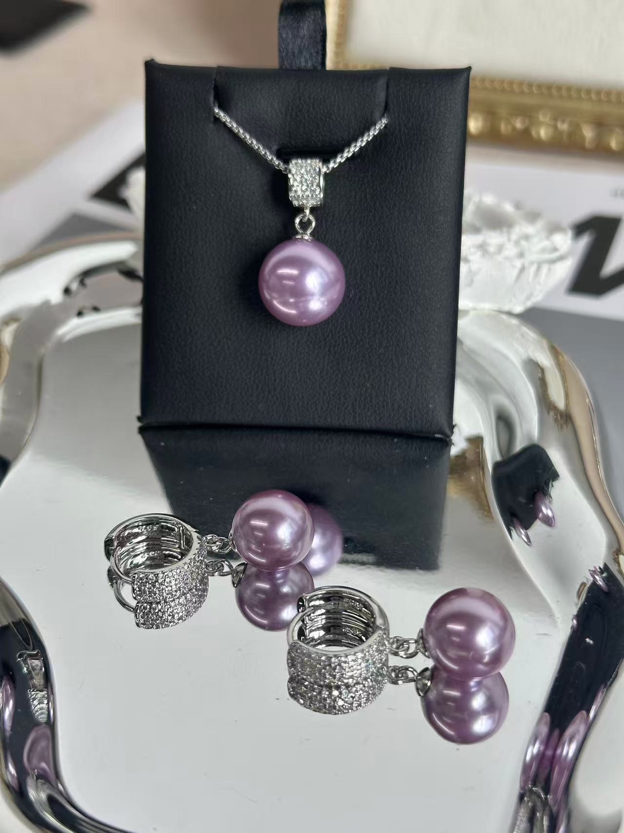 Elegant Shell Pearl Necklace & Earrings Set – Sterling Silver Plated Cubic Zirconia Jewelry Set for Women | Available in Multiple Colors