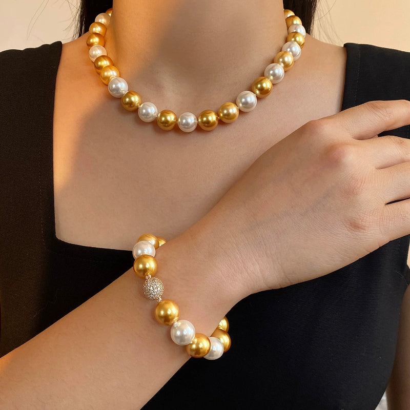Premium South Sea Shell Pearl Necklace - Luxury 18K Gold Finish Multi-Tone Pearl Strand for Women, Timeless Elegance Choker