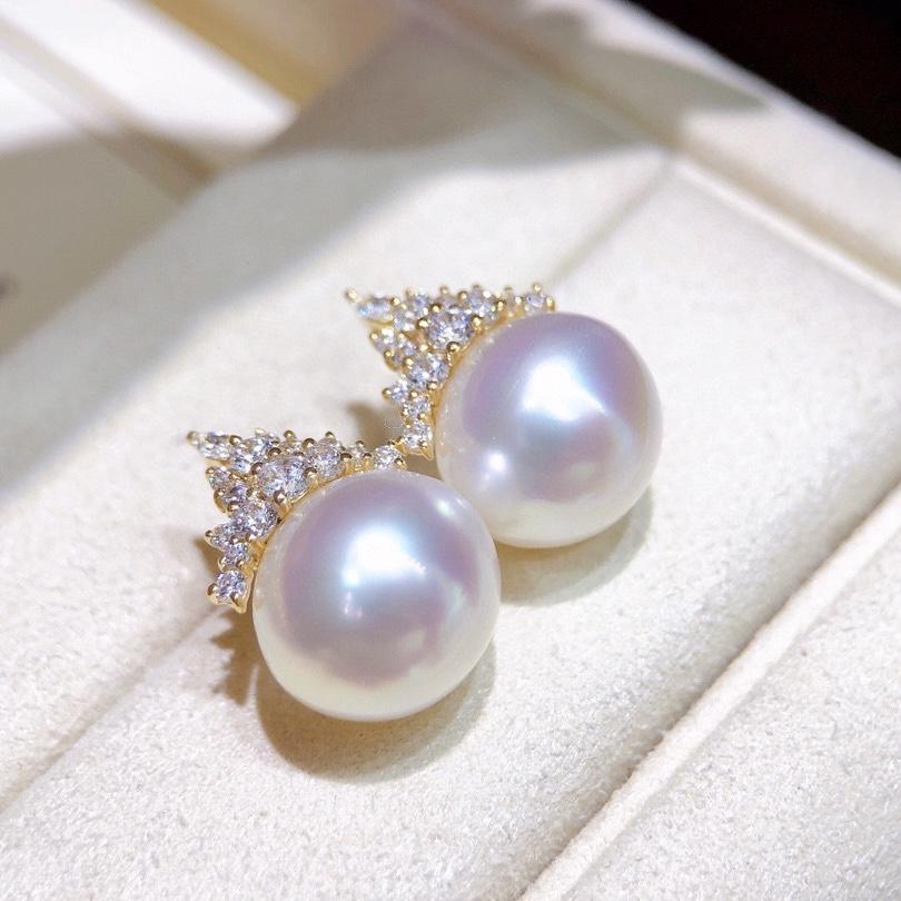 Spring and summer new natural pearl stud earrings 10-11mm Ice and Snow Queen comparable to Australian 925 silver, flawless and bright on the front