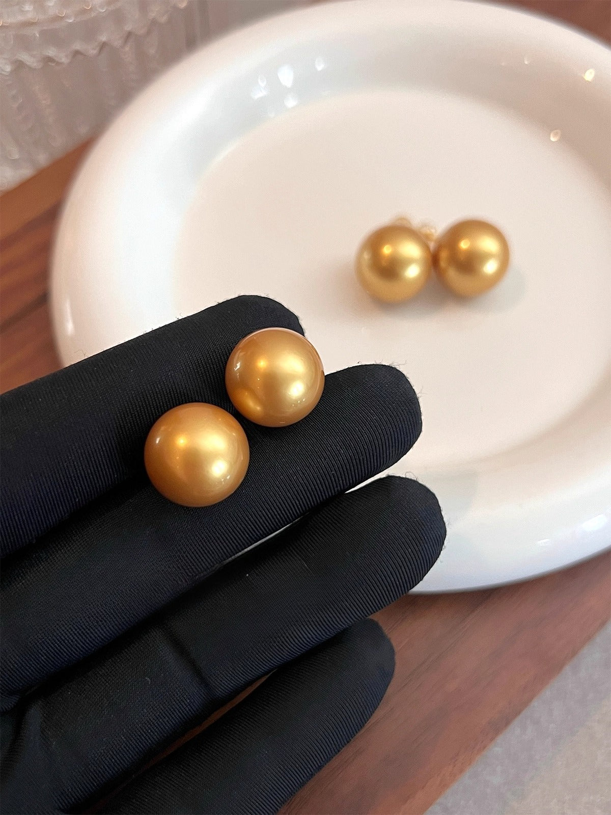 Nanyang Gold Pearl Earrings | 14mm French Design | 925 Silver Needle | Explosive Light Luxury | Premium Exquisite Beauty Earrings