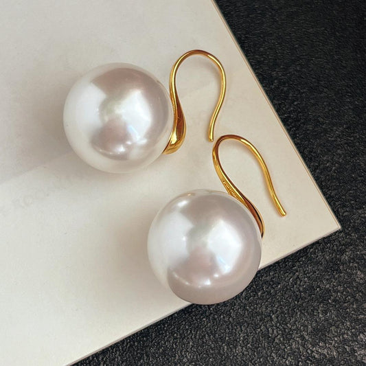 French style 925 silver 16mm natural bead pearl high heels, earrings, ear hooks, stud earrings
