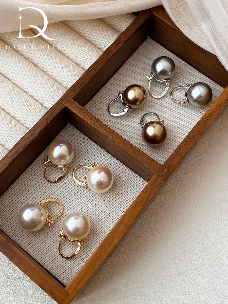 Bucket crystal pearl oversized earrings, light luxury high-end earrings S925 silver teapot ear buckles
