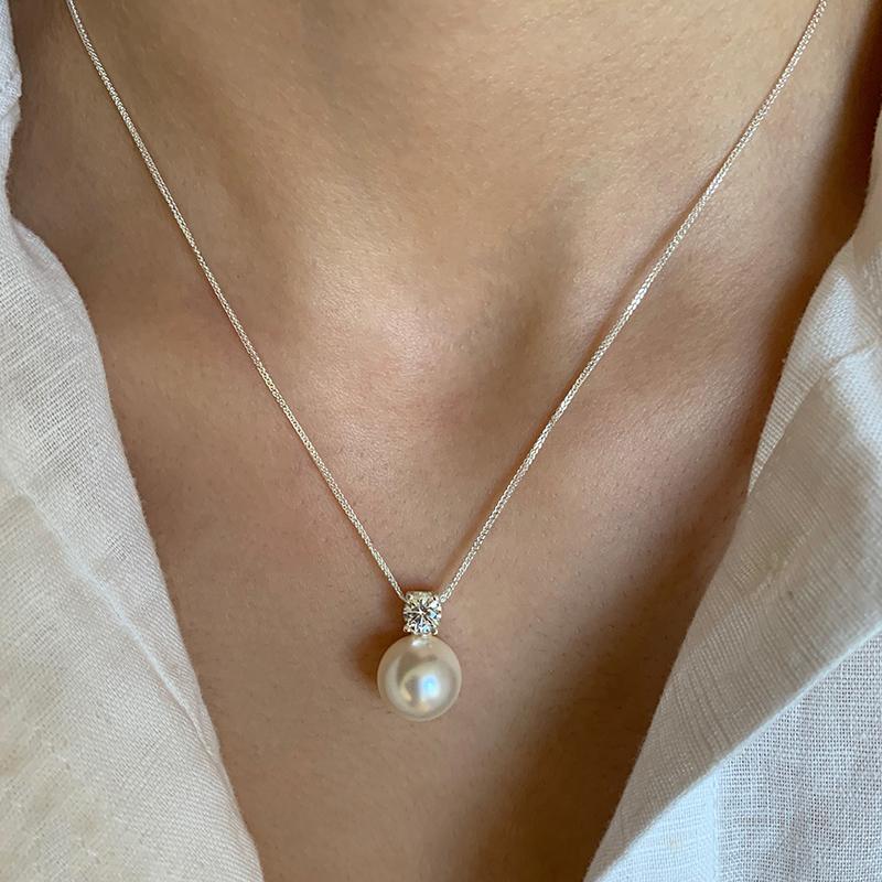 S925 sterling silver, single pearl pendant necklace, collarbone chain neck chain, white, gray pearl baby beads, can be stacked.