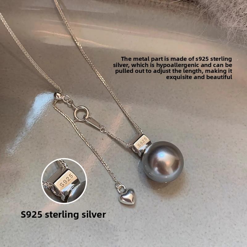 S925 sterling silver, single pearl pendant necklace, collarbone chain neck chain, white, gray pearl baby beads, can be stacked.