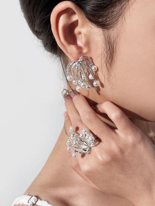 Fireworks Tassel Earrings Women's French Gentle and Delicate Open Ring Earrings · Tassel Fireworks Pearl Open Ring