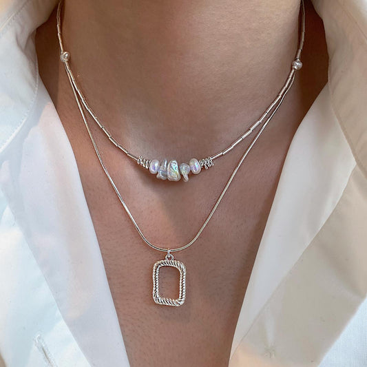 925 Sterling Silver Natural Baroque Irregular Pearl Necklace Women's Summer Unique Temperament High Art Frame Necklace