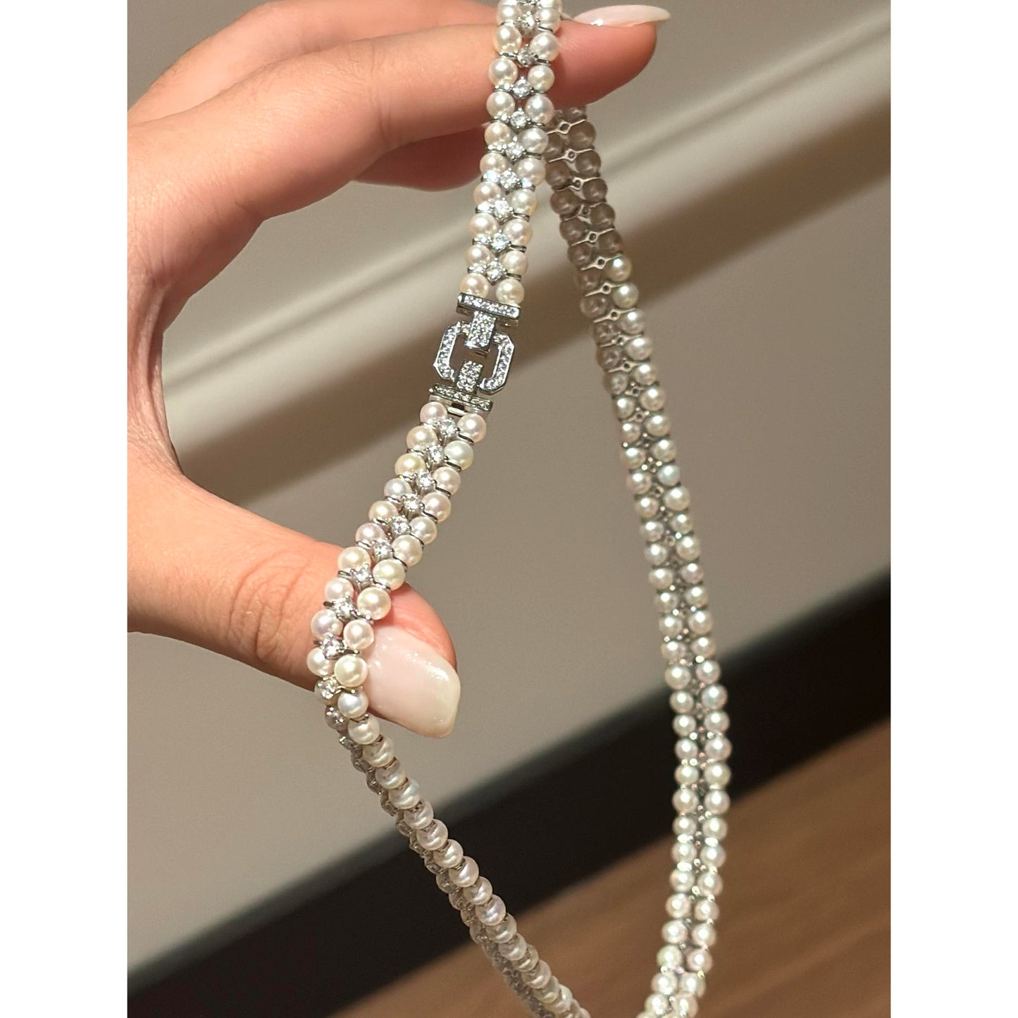 5mm Double-Row Pearl Necklace & Bracelet Set – Zircon Clasp, Elegant Party Jewelry Gift for Women