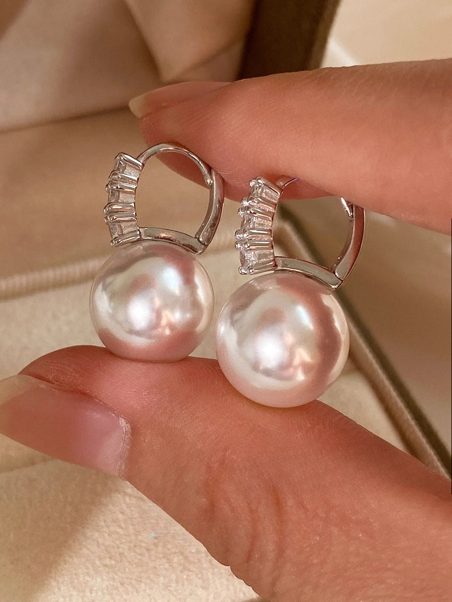White Pearl Ear Buckle Earrings for Women | Light Luxury & Premium Design | S925 Sterling Silver | Versatile Temperament Diamond Earrings