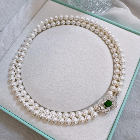 Premium Green Bow White Pearl Long Necklace for Women Vintage Old Money French Luxury Birthday Gift
