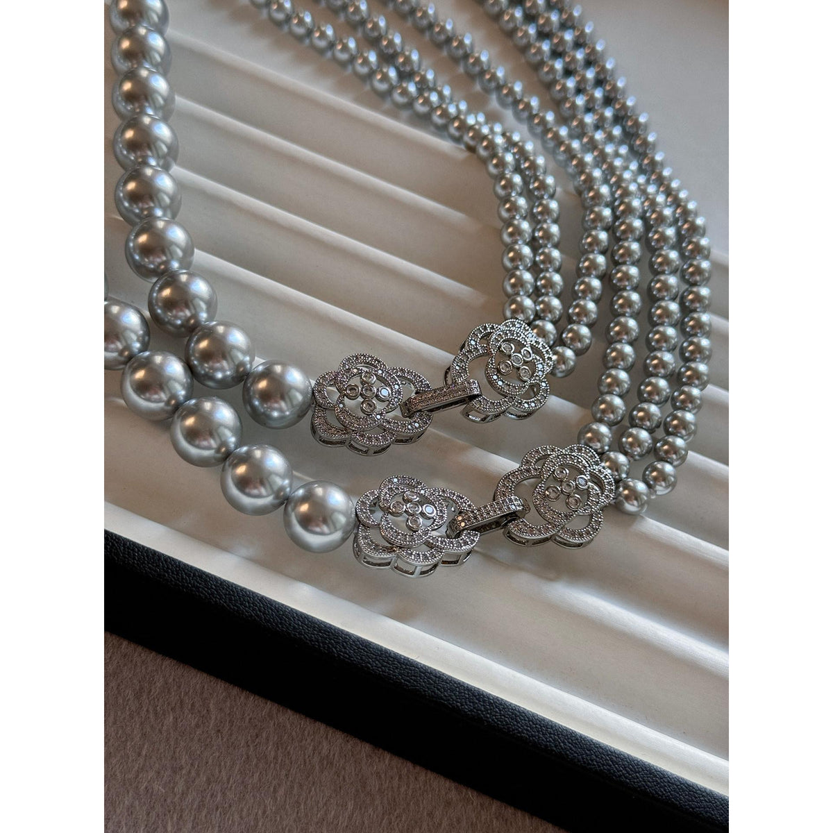 Grey Double Pearl Necklace Sweater Chain Layer Women's Long Gold, Suitable for Winter Dual Use, Can Be Short Gold Or Long Gold