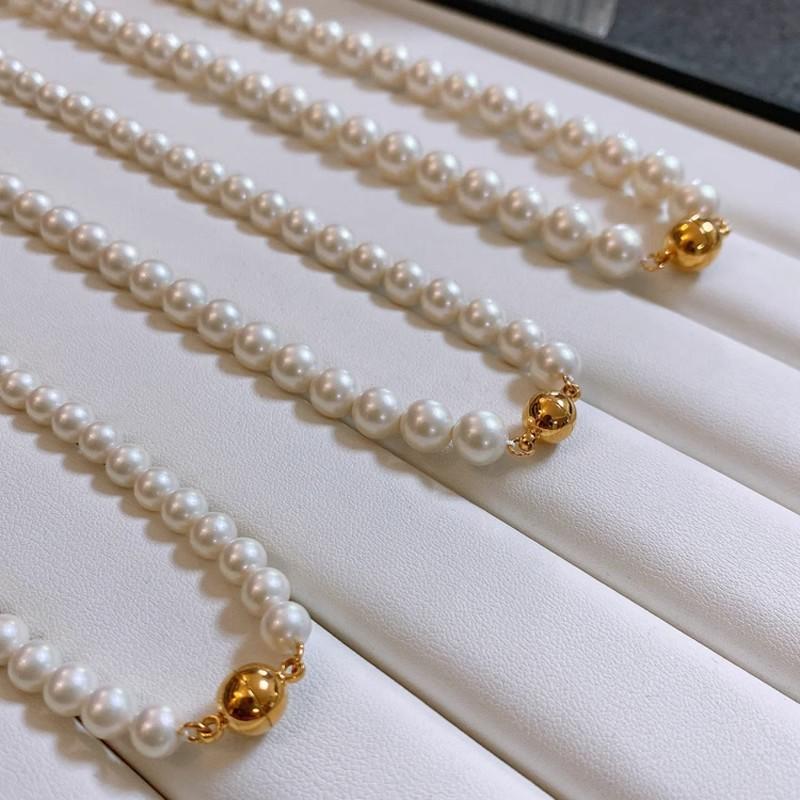 Australian white pearl necklace, celebrity gold ball magnetic buckle collarbone chain, suitable for graduation ceremonies, birthday gifts, Mother's Day gifts