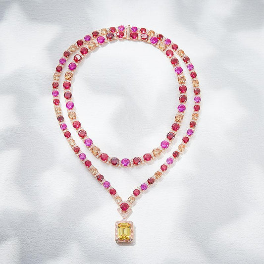 Colored necklace earrings jewelry set, gold-plated, suitable for women's evening dresses, evening dresses, gifts