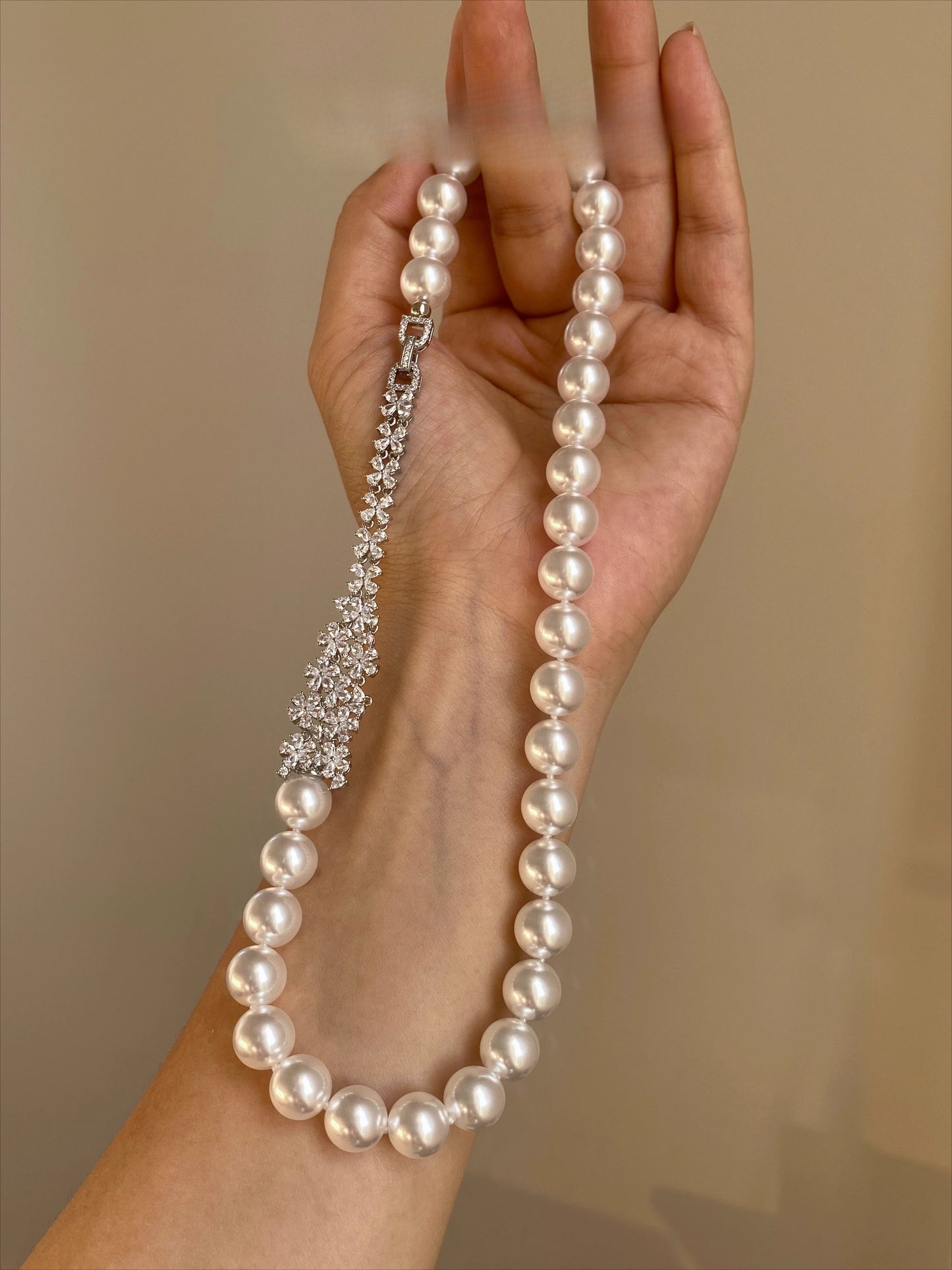 Mother's Day Gift: Elegant Pearl Necklace & Bracelet Set | Crystal Floral Luxury Statement Jewelry for Parties & Gifts