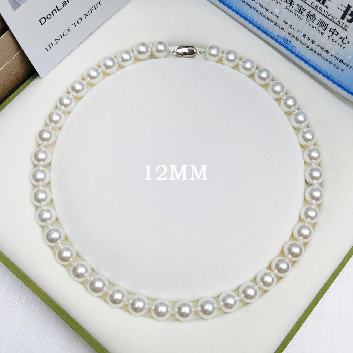 Natural Australian mother shell pearl necklace 925 silver ingot button, strong light and high quality, bead white color necklace 6mm-12mm suitable for graduation ceremony, birthday gift, Mother's Day gift