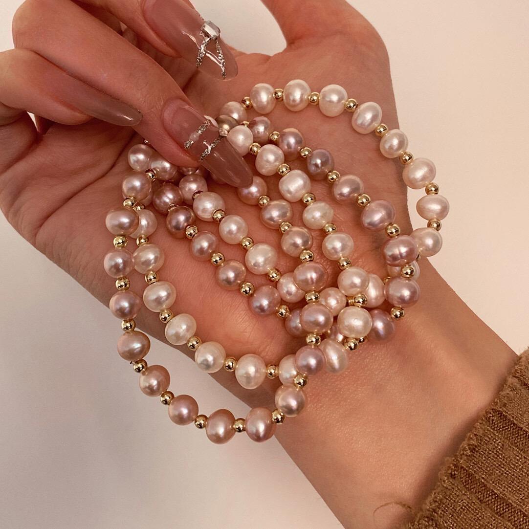 Pink purple bracelet women's elastic rope new jewelry · natural freshwater pink purple pearl bracelet elastic rope design