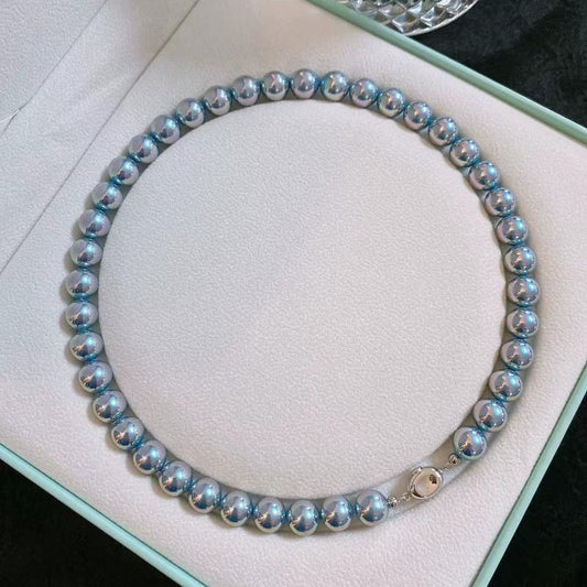 Ocean Blue Pearl Necklace 8mm 10mm 12mm for Women Birthday Gift Party Clavicle Chain Stunning Accessory
