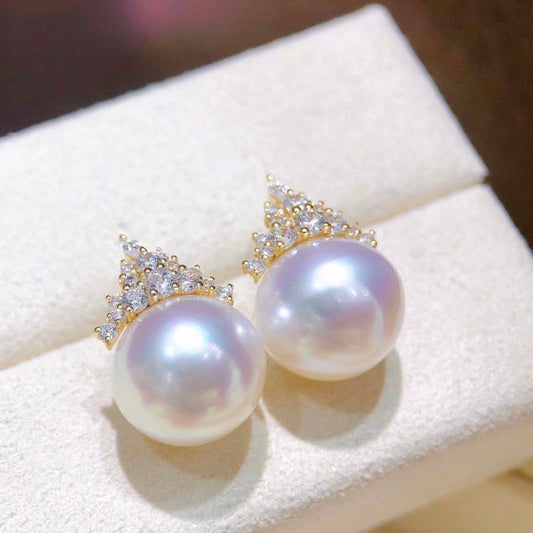 Spring and summer new natural pearl stud earrings 10-11mm Ice and Snow Queen comparable to Australian 925 silver, flawless and bright on the front