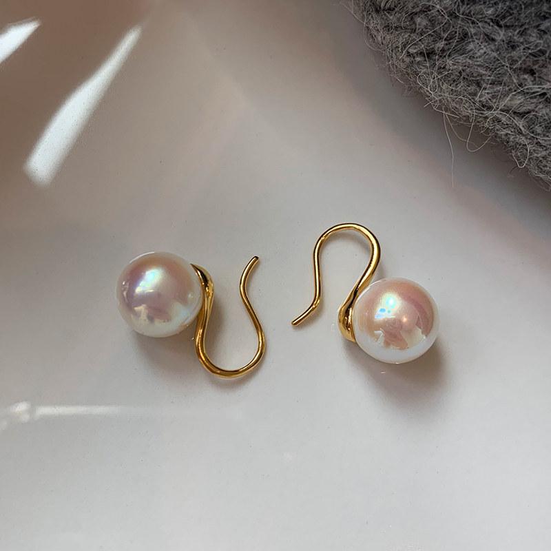 Classic 10mm Iridescent Pearl Earrings Women High Heel Stud Ear Hook Premium Shiny Jewelry Trendy
