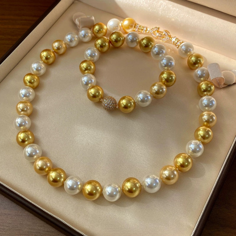 Premium South Sea Shell Pearl Necklace - Luxury 18K Gold Finish Multi-Tone Pearl Strand for Women, Timeless Elegance Choker