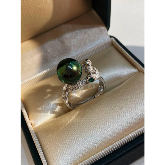 Horseshoe pearl retro s925 sterling silver open ring 10mm open adjustable