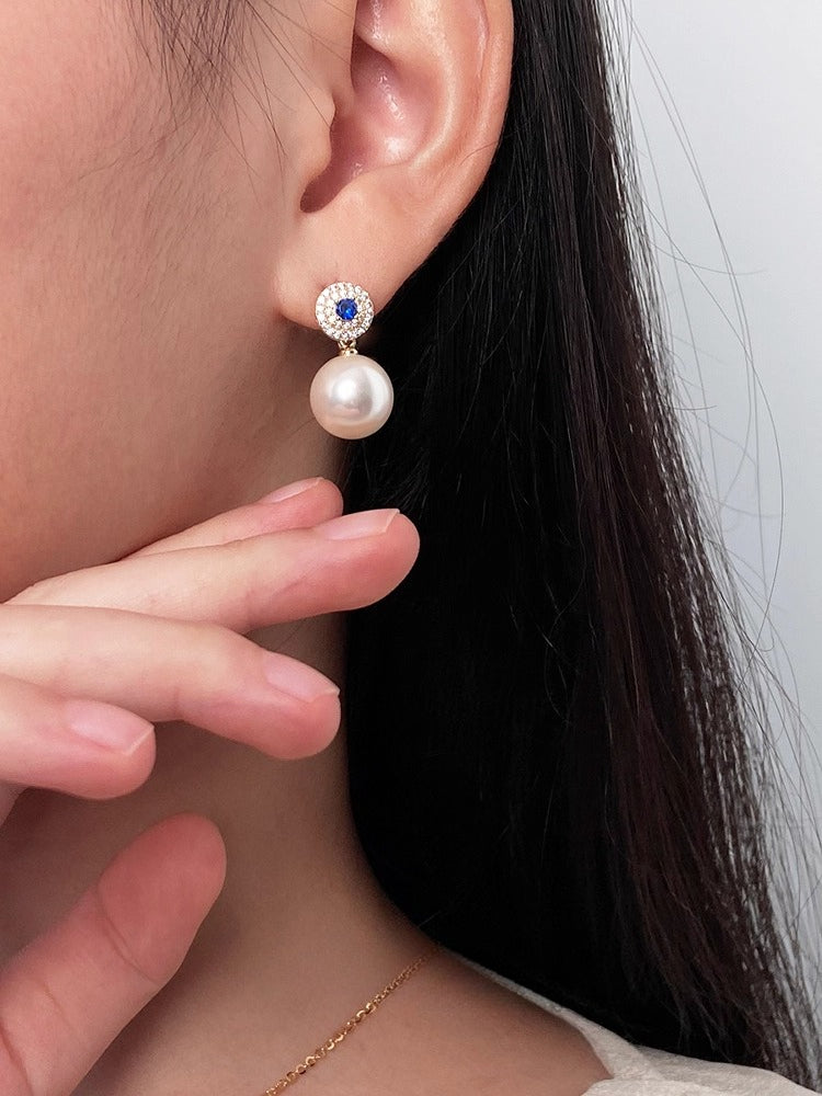 2025 New White Pearl Earrings for Women | Sapphire Zirconia & Diamond Design | Light Luxury High-End | S925 Silver Stud Earrings