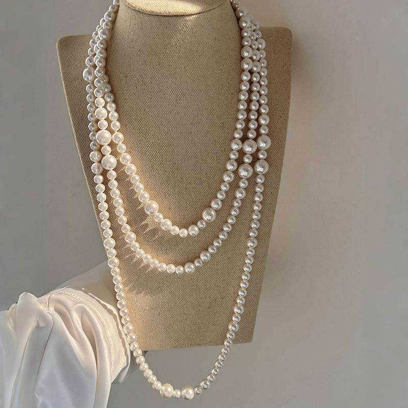 160cm Mother-of-Pearl Necklace – Long, Affordable Luxury Sweater Chain for Fall & Winter, Multi-Layered Stacking Design
