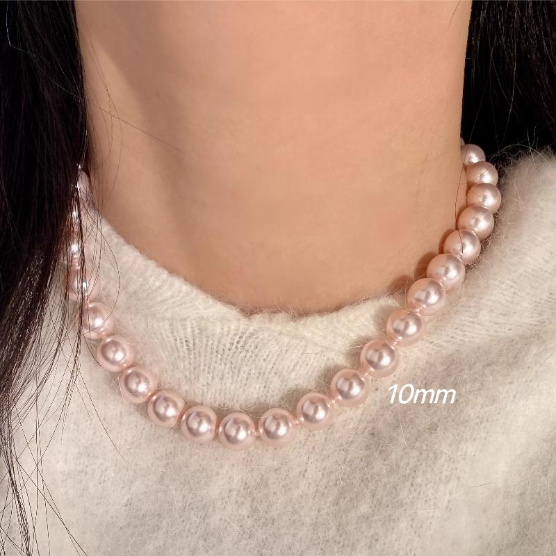 Blush Pink Pearl Necklace – 6mm / 8mm / 10mm / 12mm Classic Beaded Strand, Elegant Gift for Her shell pearl
