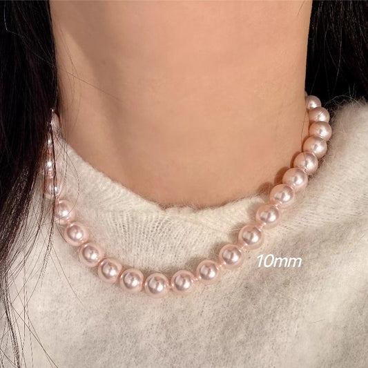 Blush Pink Pearl Necklace – 6mm / 8mm / 10mm / 12mm Classic Beaded Strand, Elegant Gift for Her shell pearl