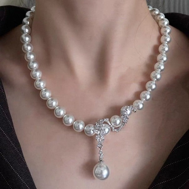 Dragon Wrap Shell Pearl Necklace –8/10mm Luxury Silver Dragon Pendant Mother of Pearl Statement Choker for Women